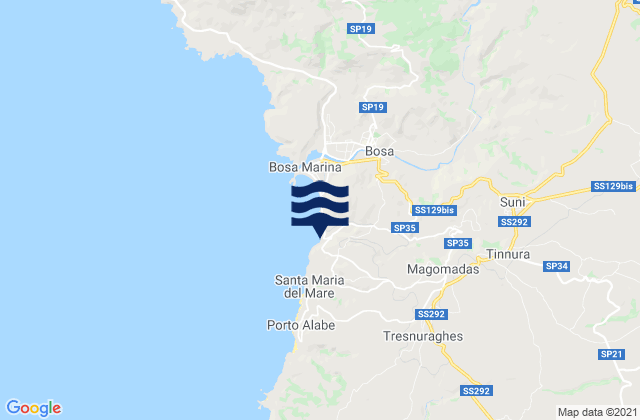 Mappa delle maree di Magomadas, Italy