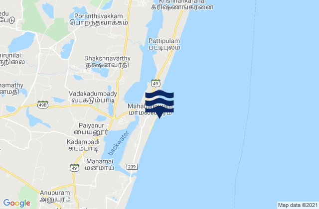 Mappa delle maree di Mahabalipuram Shore Temple, India