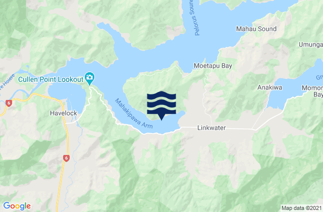 Mappa delle maree di Mahakipawa Arm, New Zealand