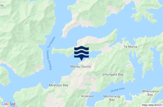 Mappa delle maree di Mahau Sound, New Zealand