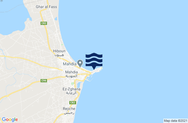 Mappa delle maree di Mahdia, Tunisia