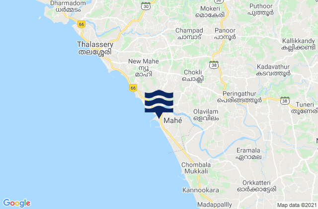 Mappa delle maree di Mahē, India