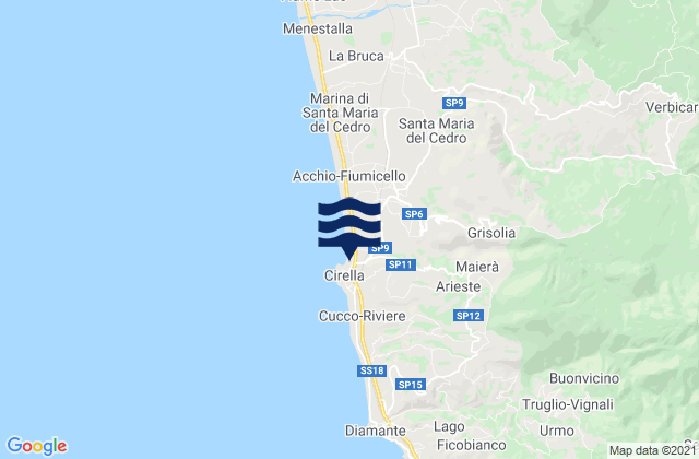 Mappa delle maree di Maierà, Italy