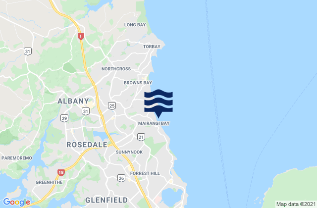 Mappa delle maree di Mairangi Bay, New Zealand