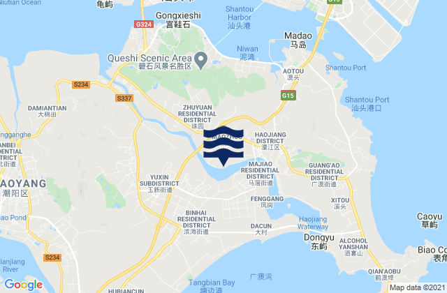 Mappa delle maree di Majiao, China