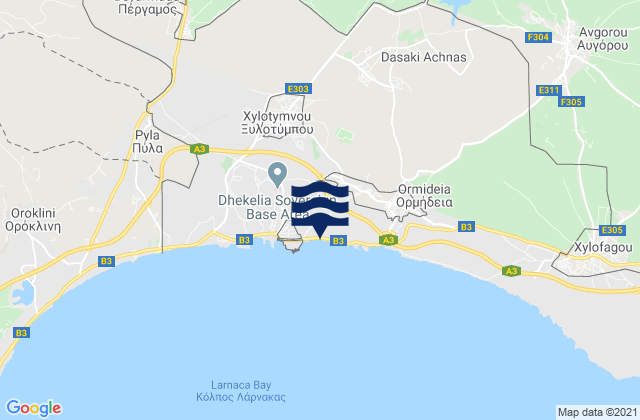 Mappa delle maree di Makrásyka, Cyprus