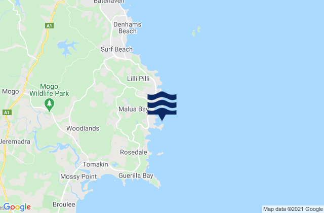 Mappa delle maree di Malua Bay, Australia
