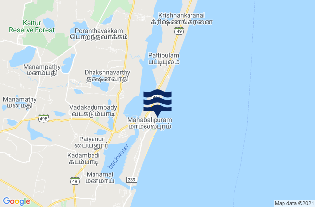 Mappa delle maree di Mamallapuram, India