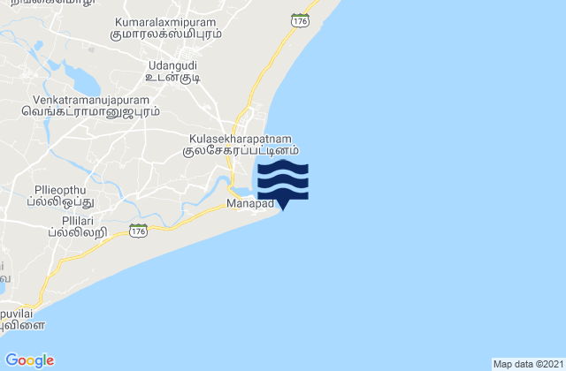 Mappa delle maree di Manapad Point ( Kulasekharapatanam), India