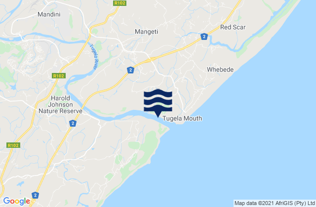 Mappa delle maree di Mandeni, South Africa