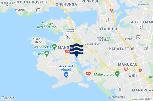 Mappa delle maree di Mangere, New Zealand