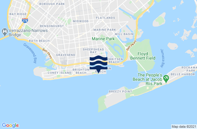 Mappa delle maree di Manhattan Beach Brooklyn, United States