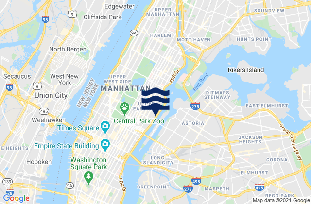 Mappa delle maree di Manhattan, United States