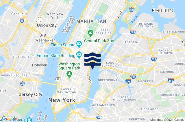 Mappa delle maree di Manhattan off 31st Street, United States