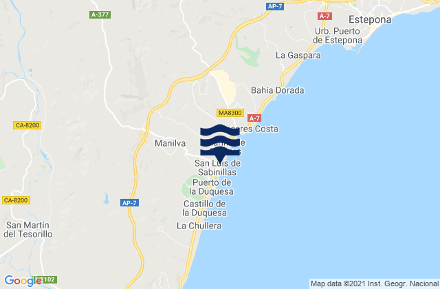 Mappa delle maree di Manilva, Spain