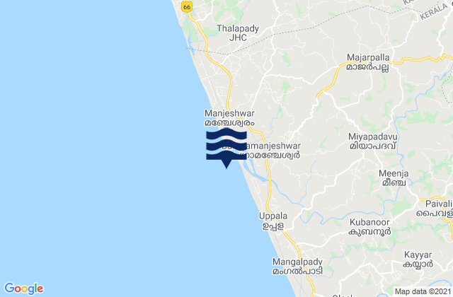 Mappa delle maree di Manjeshwara, India