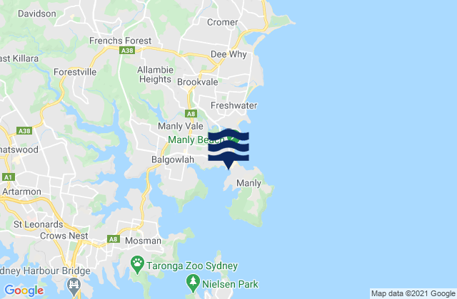 Mappa delle maree di Manly Beach, Australia