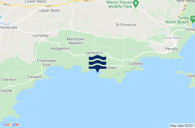 Mappa delle maree di Manorbier Bay Beach, United Kingdom