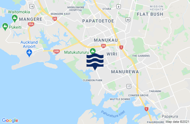 Mappa delle maree di Manukau City, New Zealand