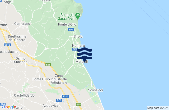 Mappa delle maree di Marcelli, Italy