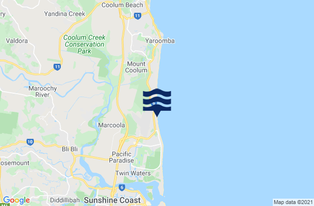 Mappa delle maree di Marcoola Beach, Australia