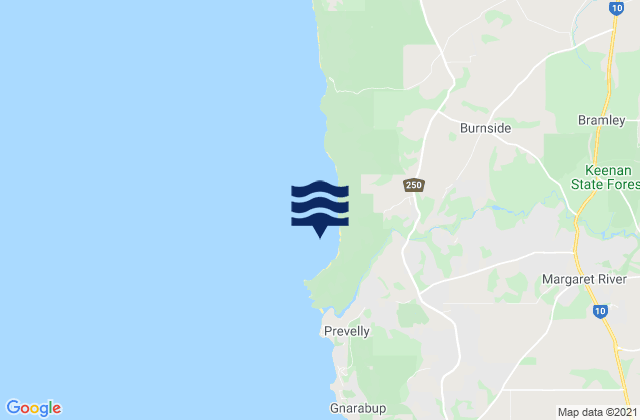 Mappa delle maree di Margaret River Mouth, Australia