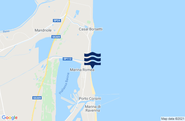 Mappa delle maree di Marina Romea, Italy