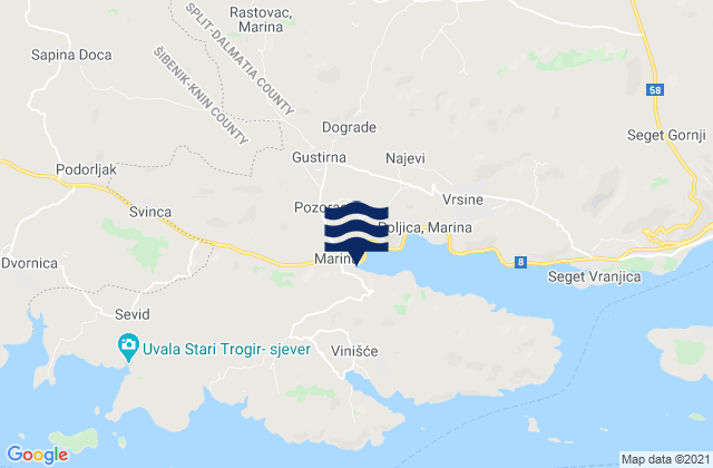 Mappa delle maree di Marina, Croatia