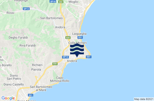 Mappa delle maree di Marina di Andora, Italy