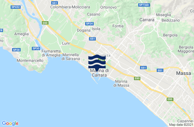 Mappa delle maree di Marina di Carrara, Italy