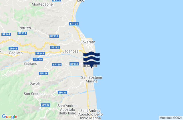 Mappa delle maree di Marina di Davoli, Italy