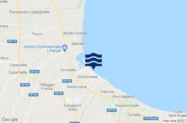 Mappa delle maree di Marina di Schiavonea, Italy