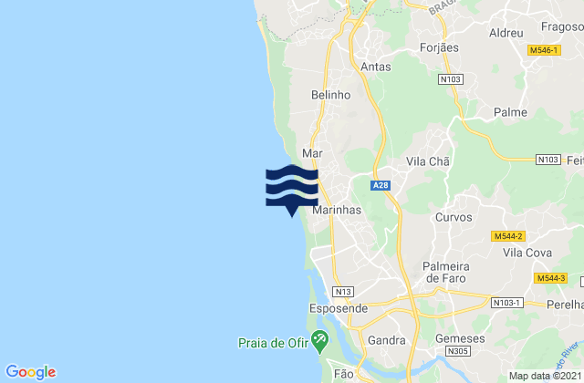 Mappa delle maree di Marinhas, Portugal