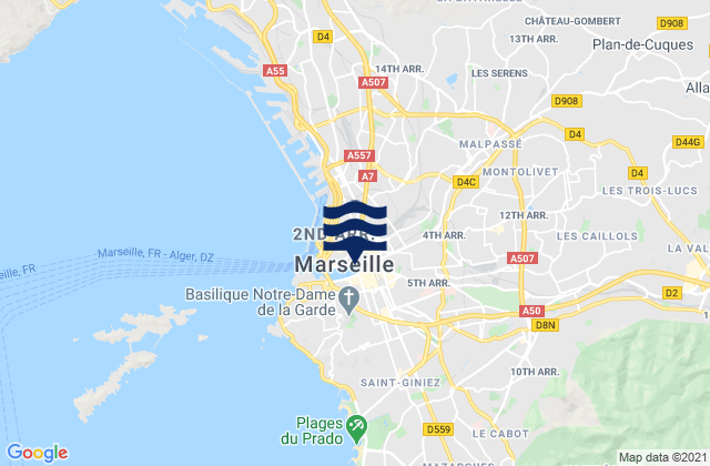 Mappa delle maree di Marseille - Le Prado, France