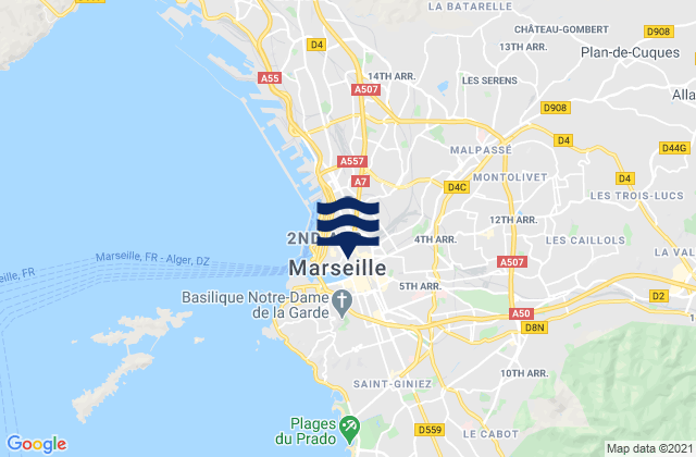 Mappa delle maree di Marseille 03, France