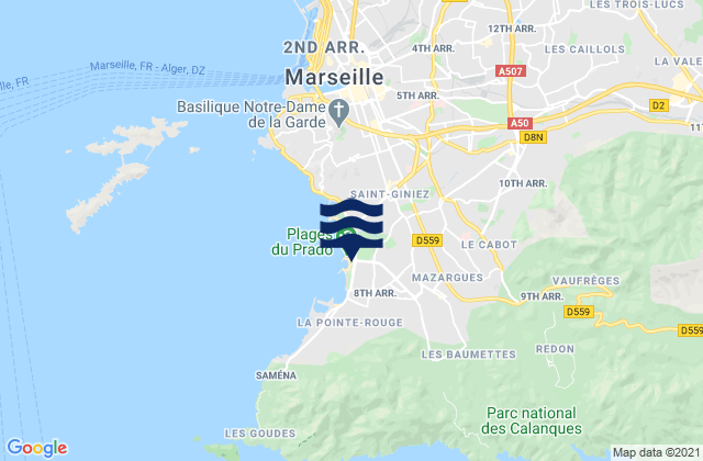 Mappa delle maree di Marseille 09, France