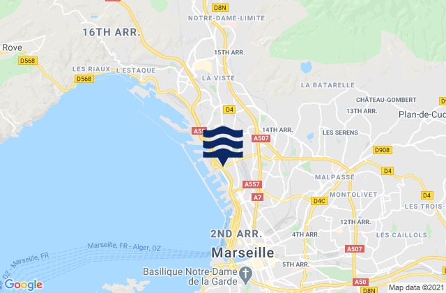 Mappa delle maree di Marseille 14, France