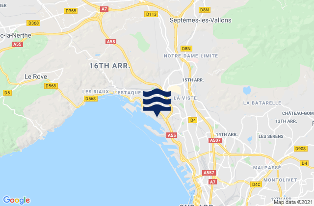 Mappa delle maree di Marseille 15, France