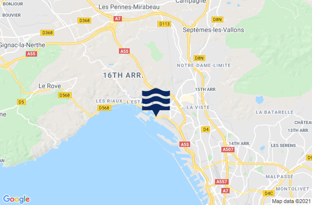 Mappa delle maree di Marseille 16, France