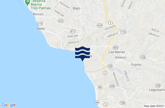 Mappa delle maree di Marías Barrio, Puerto Rico