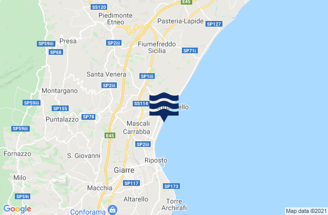 Mappa delle maree di Mascali, Italy