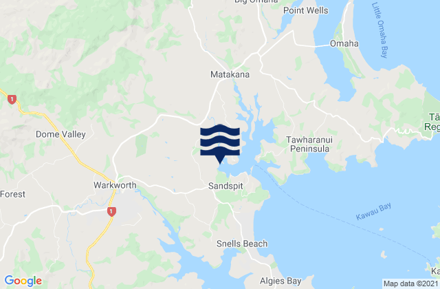 Mappa delle maree di Matakana Beach Auckland, New Zealand