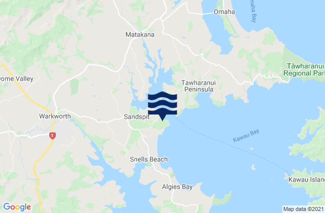 Mappa delle maree di Matakana River - Sandspit, New Zealand