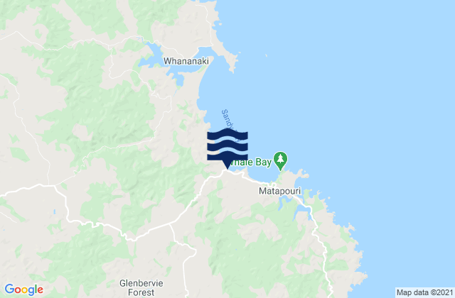 Mappa delle maree di Matapouri Beach, New Zealand