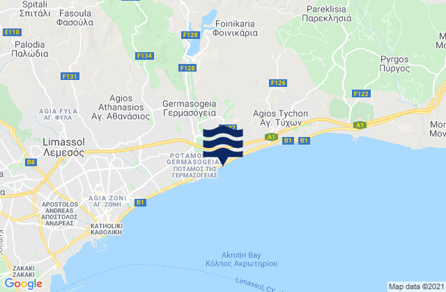 Mappa delle maree di Mathikolóni, Cyprus