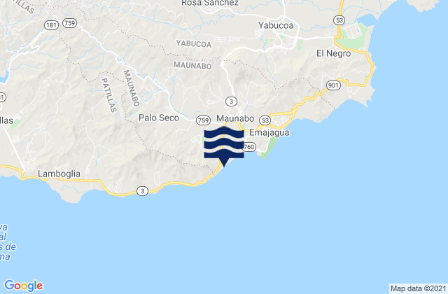 Mappa delle maree di Maunabo Municipio, Puerto Rico