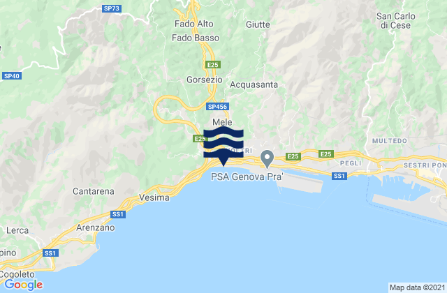 Mappa delle maree di Mele, Italy