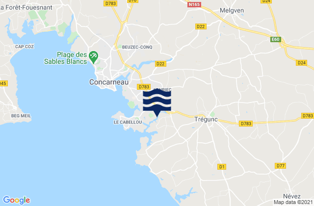 Mappa delle maree di Melgven, France