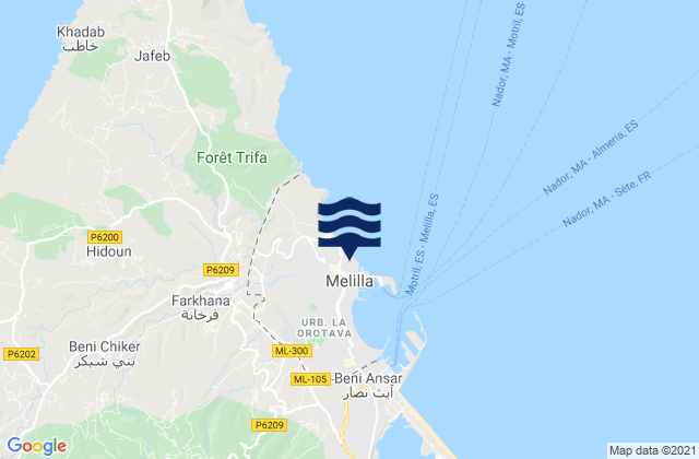 Mappa delle maree di Melilla, Spain