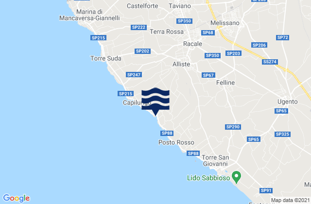 Mappa delle maree di Melissano, Italy